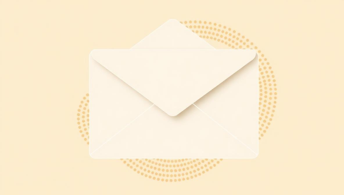 A minimalistic envelope on a beige background with a wave of dots—visualizing email marketing and an insider community, article cover by Kseniia Petrina